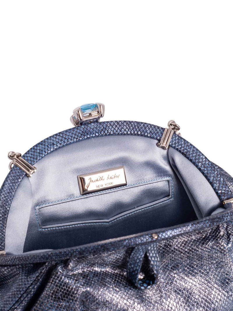 Judith Leiber Snake Skin Leather Mini Bag Blue-designer resale
