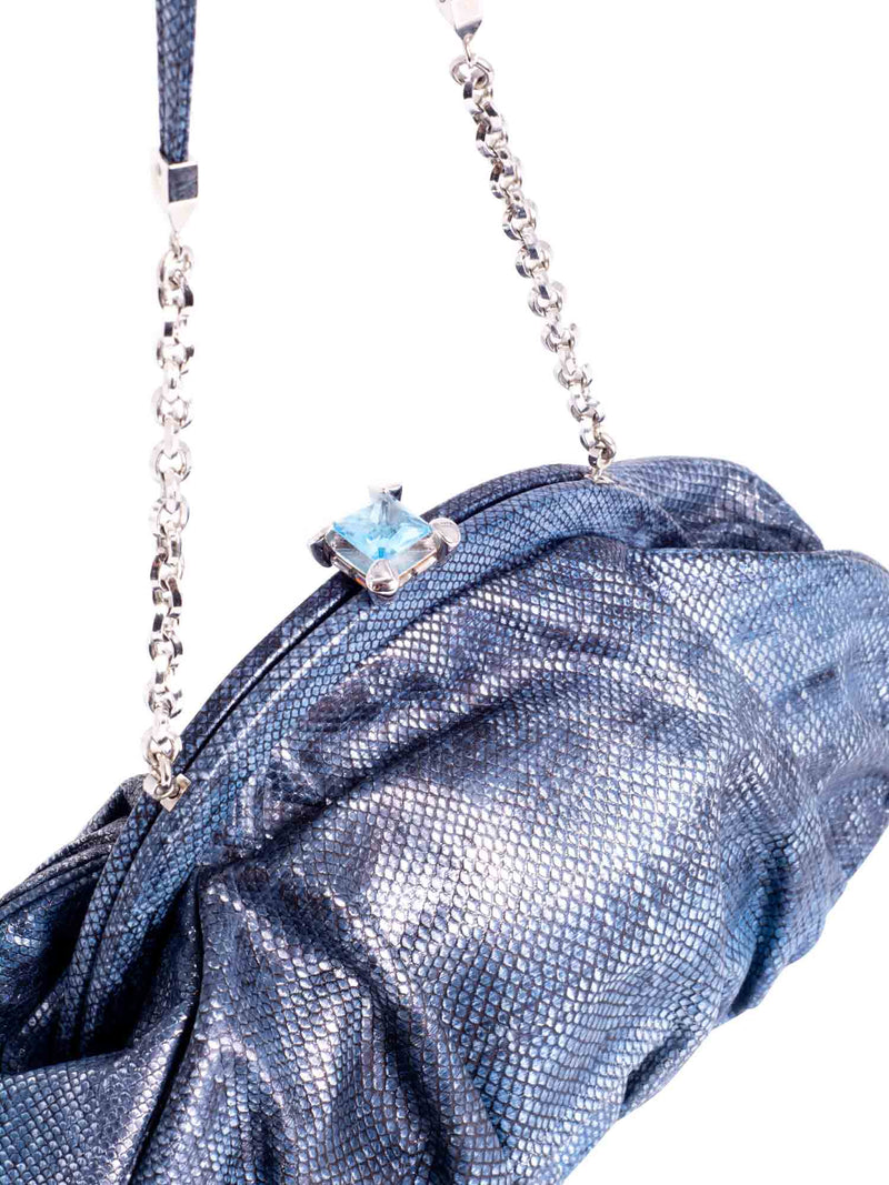 Judith Leiber Snake Skin Leather Mini Bag Blue-designer resale