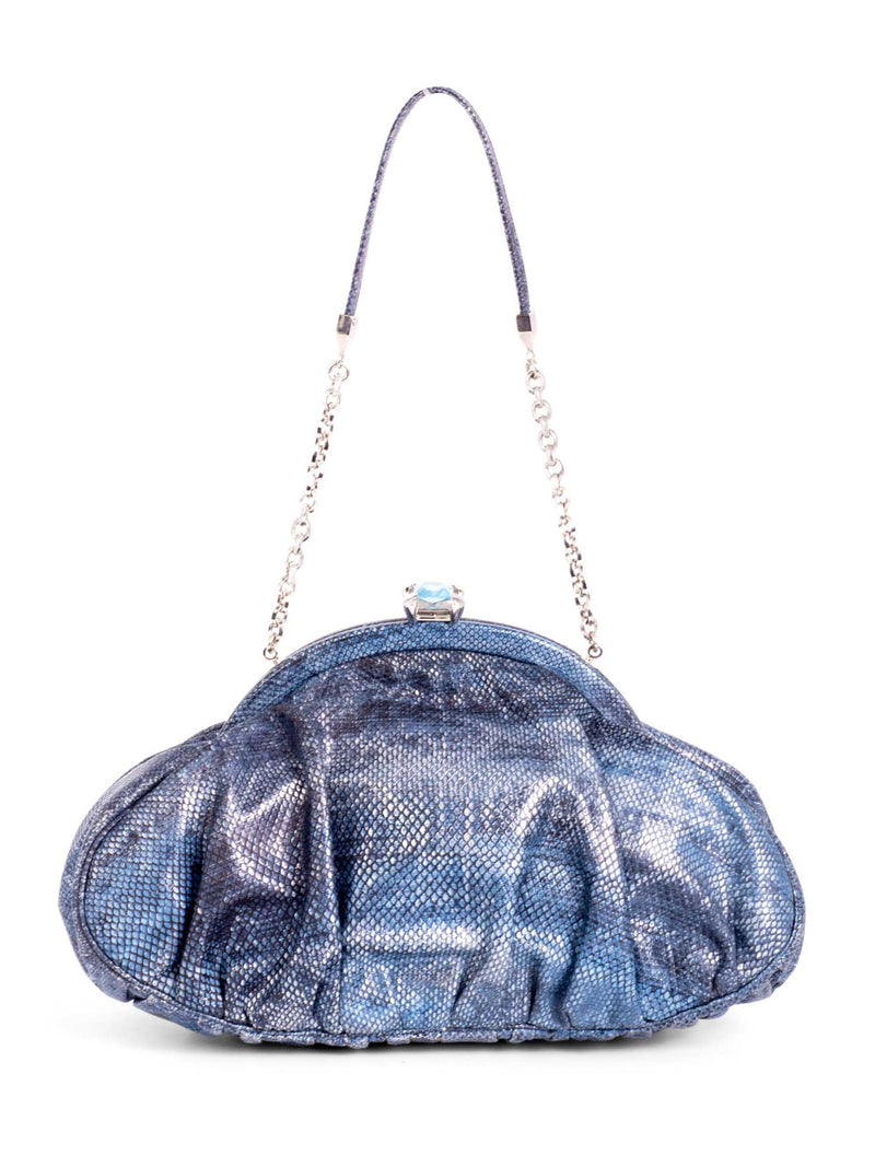 Judith Leiber Snake Skin Leather Mini Bag Blue-designer resale