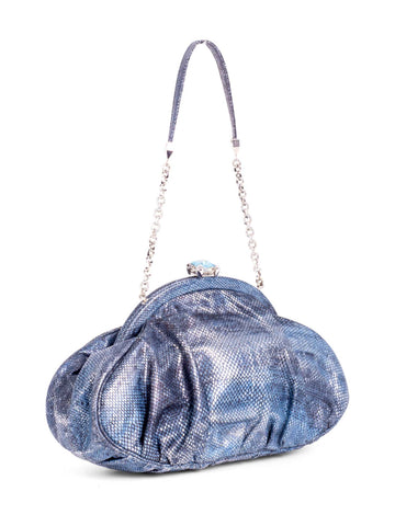 Judith Leiber Snake Skin Leather Mini Bag Blue-designer resale