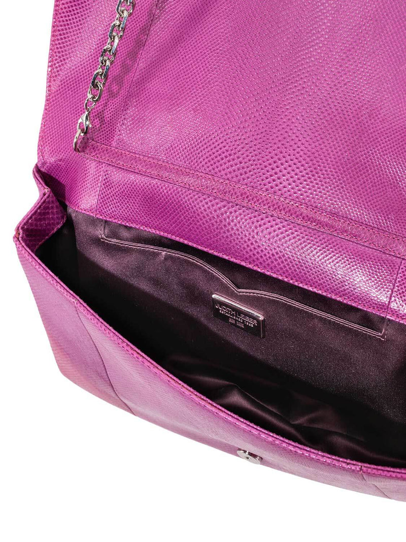 Judith Leiber Swarovski Crystal Exotic Snakeskin Flap Clutch Pink-designer resale