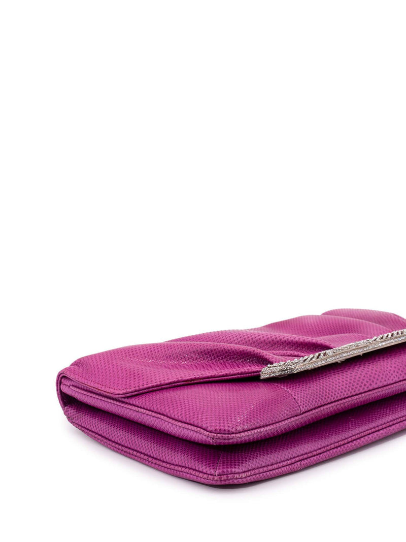 Judith Leiber Swarovski Crystal Exotic Snakeskin Flap Clutch Pink-designer resale