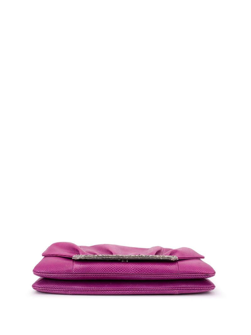 Judith Leiber Swarovski Crystal Exotic Snakeskin Flap Clutch Pink-designer resale
