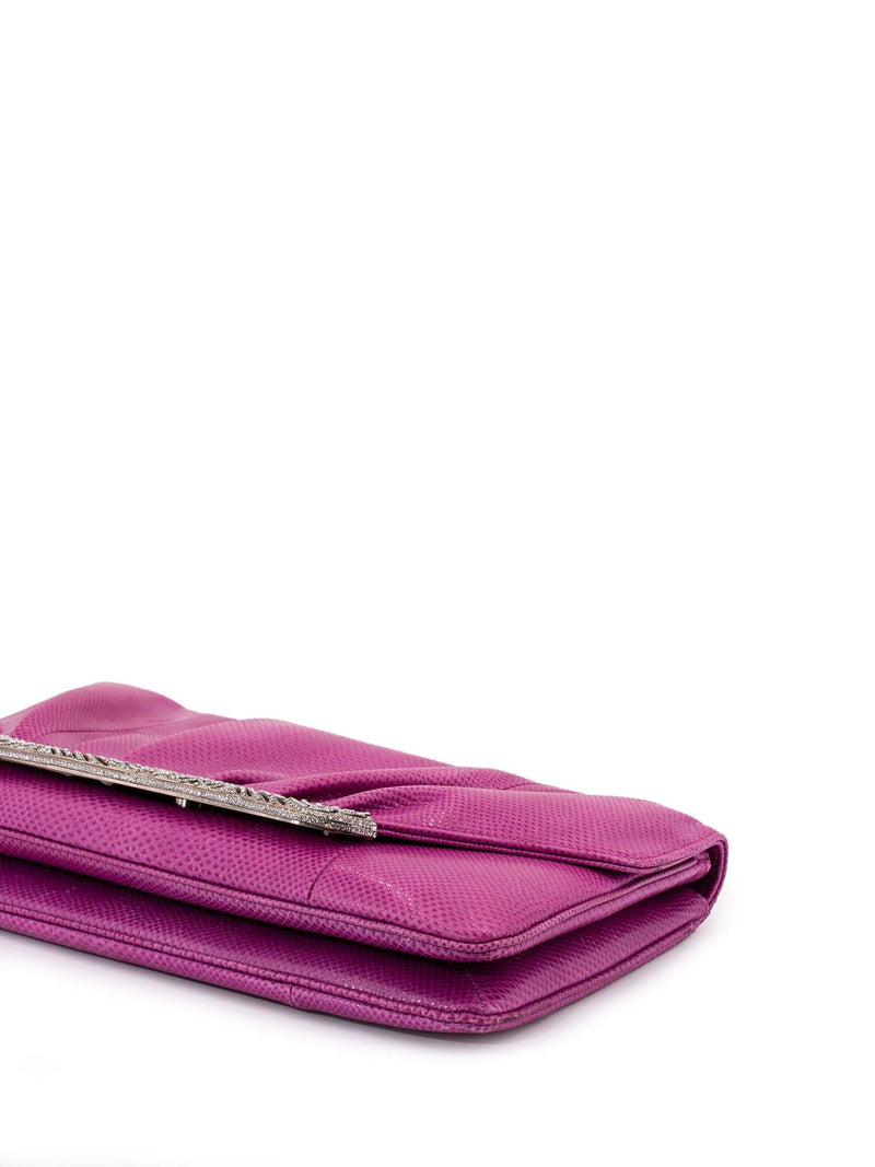 Judith Leiber Swarovski Crystal Exotic Snakeskin Flap Clutch Pink-designer resale