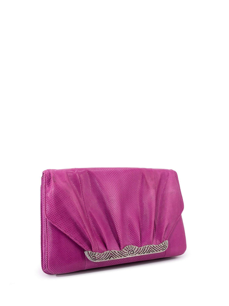 Judith Leiber Swarovski Crystal Exotic Snakeskin Flap Clutch Pink-designer resale