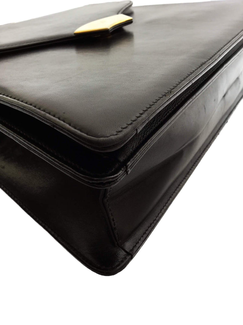 KL Logo Vintage Black Leather Top Handle Flap Bag Gold Chain-designer resale