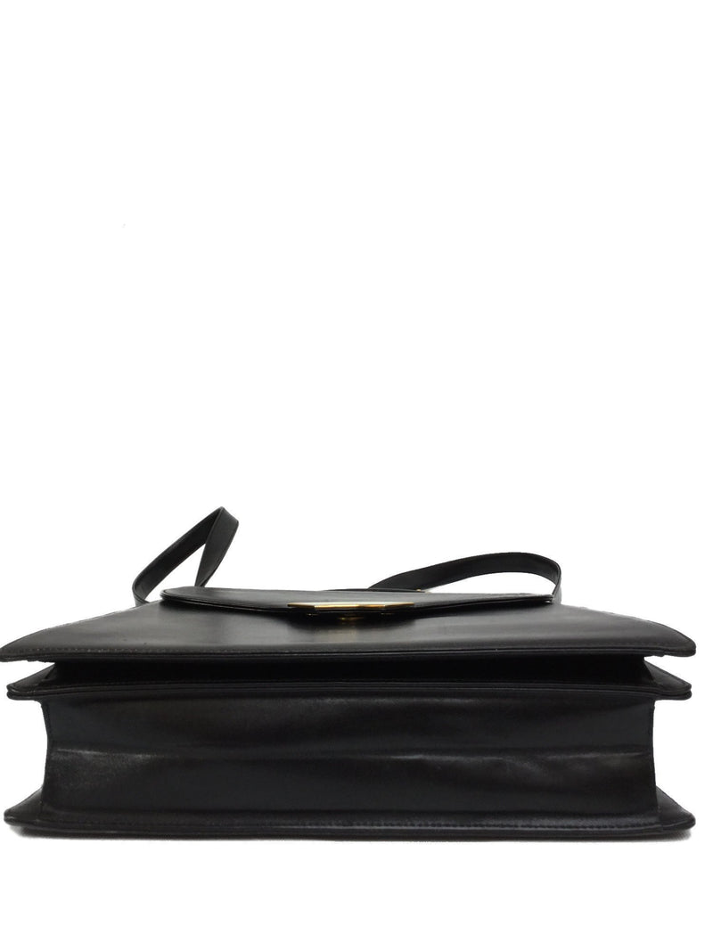 KL Logo Vintage Black Leather Top Handle Flap Bag Gold Chain-designer resale