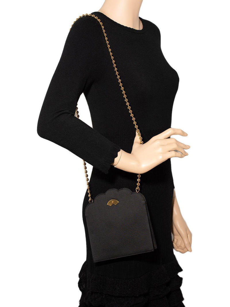 Karl Lagerfeld Vintage Satin Gold Chain Bag Black-designer resale