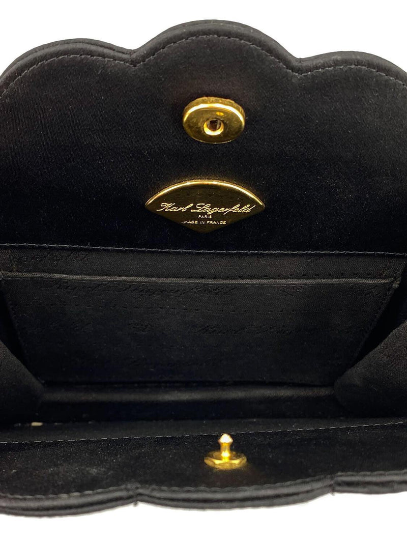 Karl Lagerfeld Vintage Satin Gold Chain Bag Black-designer resale