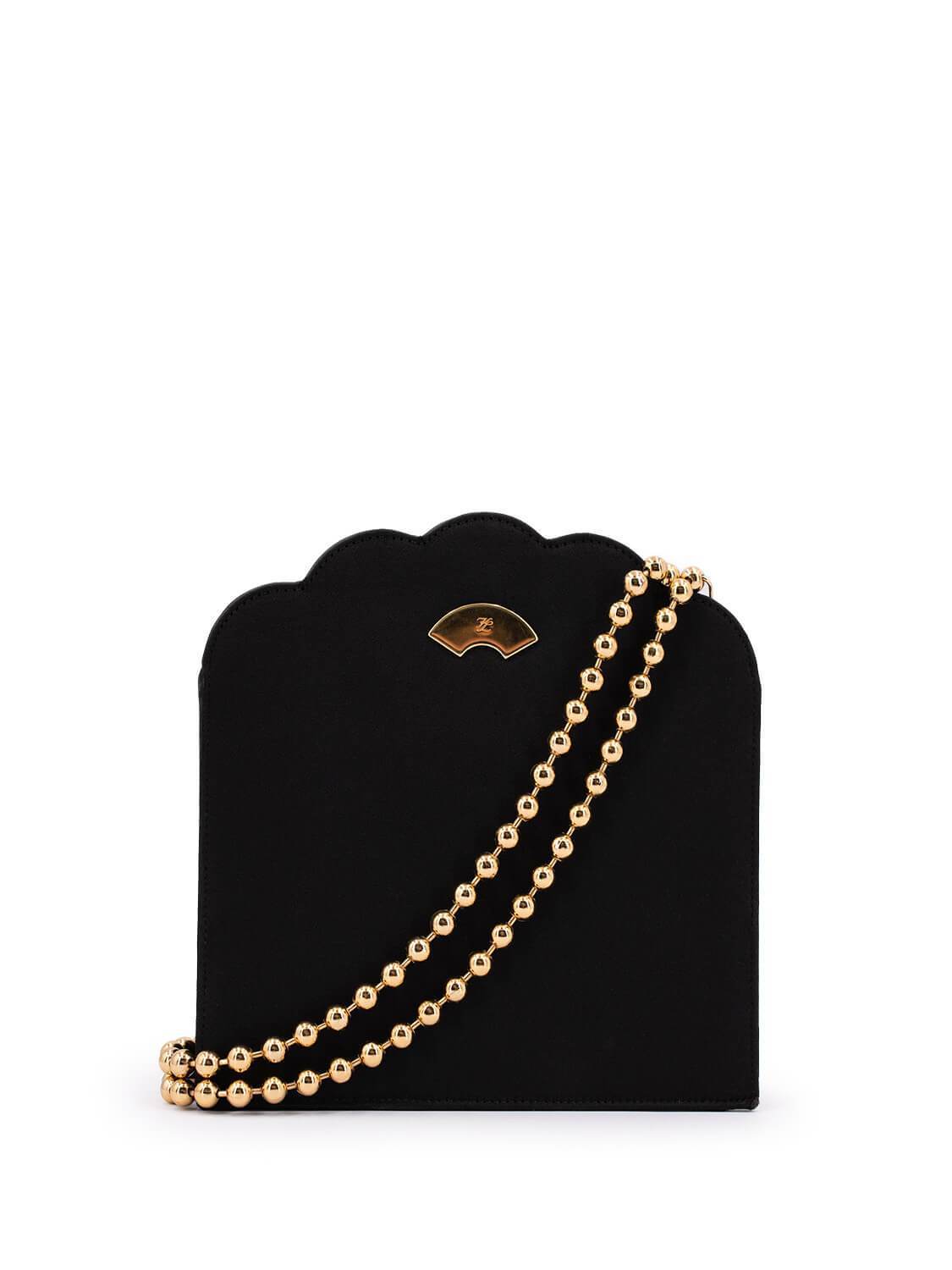 Karl Lagerfeld Vintage Satin Gold Chain Bag Black-designer resale