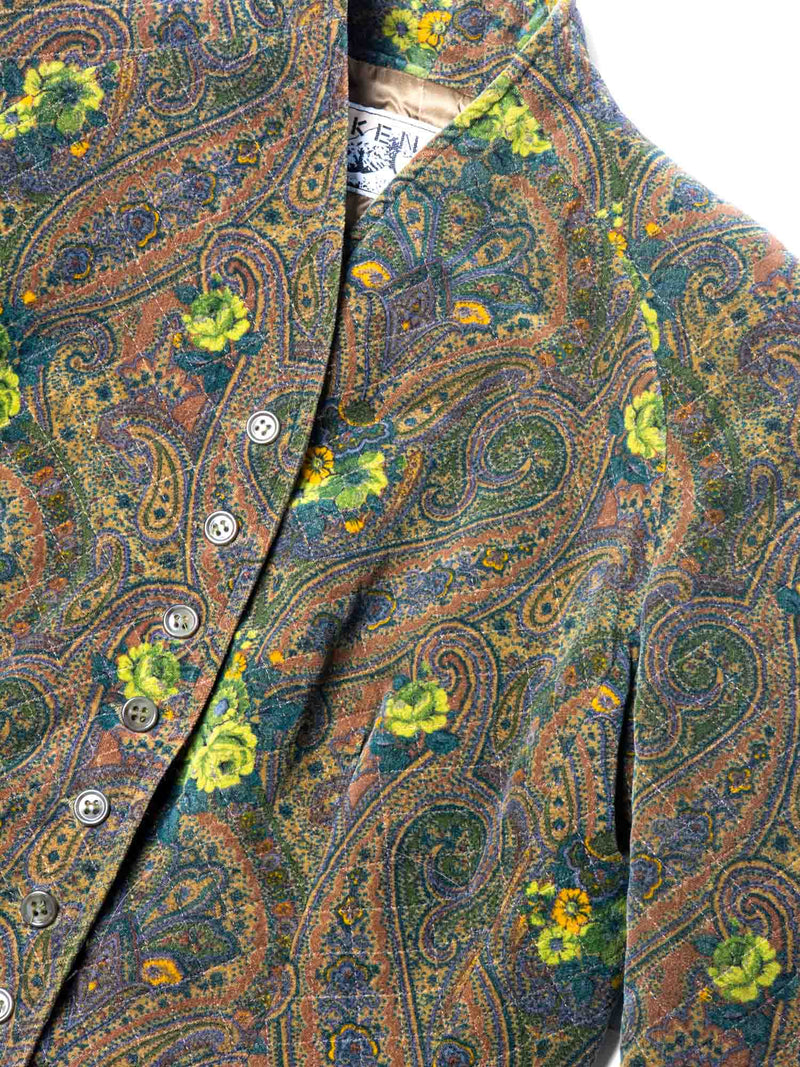 Kenzo Vintage Velvet Quilted Paisley Victorian Style Jacket Green-designer resale