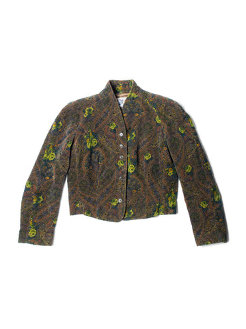 Kenzo Vintage Velvet Quilted Paisley Victorian Style Jacket Green-designer resale