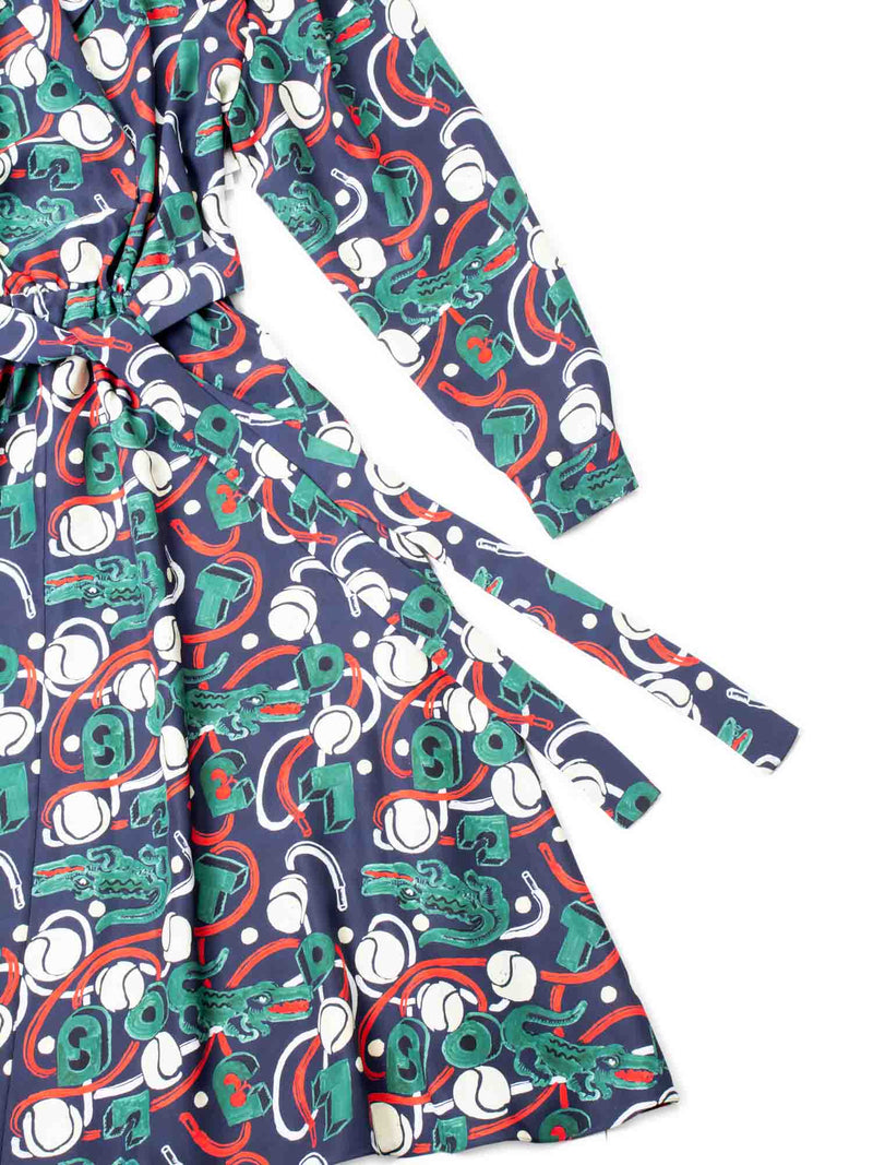 Lacoste Runway Crocodile Print Belted Maxi Dress Navy-designer resale