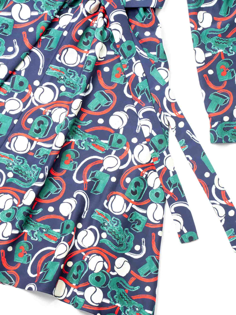 Lacoste Runway Crocodile Print Belted Maxi Dress Navy-designer resale