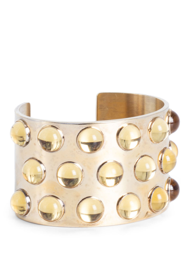 Lalique 18 Karat Gold Plated Sterling Silver Crystal Cuff Bracelet Gold-designer resale