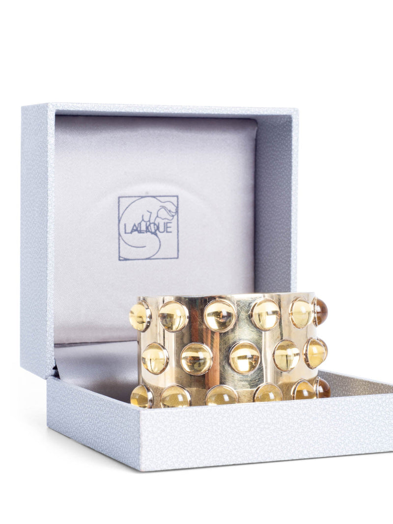 Lalique 18 Karat Gold Plated Sterling Silver Crystal Cuff Bracelet Gold-designer resale