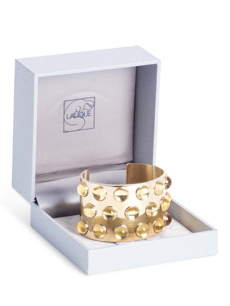 Lalique 18 Karat Gold Plated Sterling Silver Crystal Cuff Bracelet Gold-designer resale