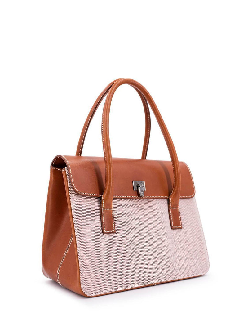 Lambertson Truex Natural Canvas Flap Bag Brown-designer resale