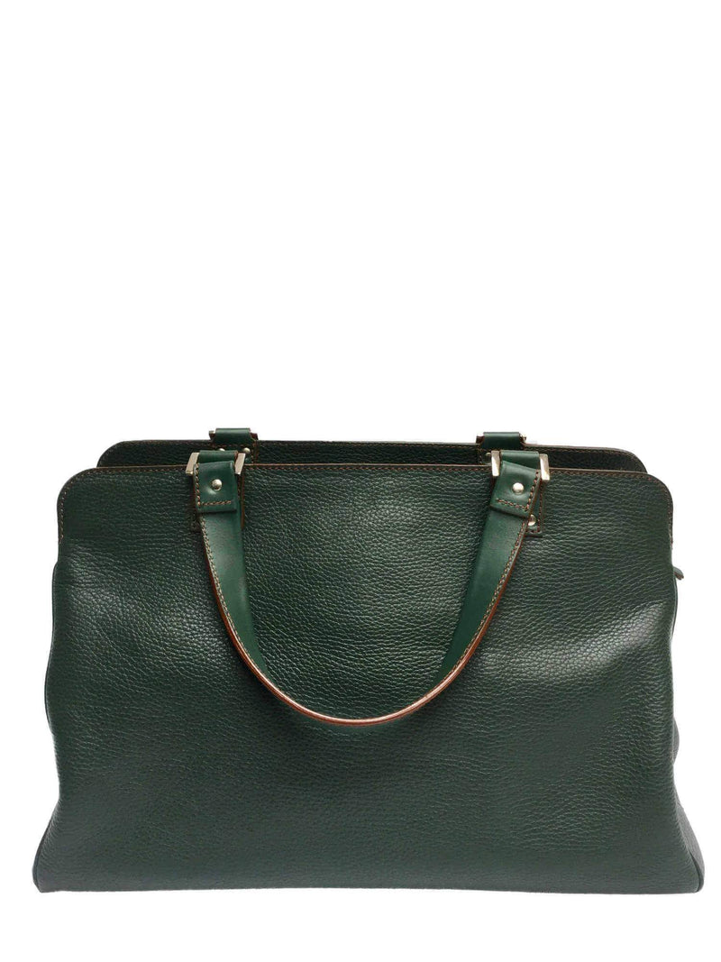 Lambertson Truex Structured Green Leather Tote Bag with Front Pockets-designer resale