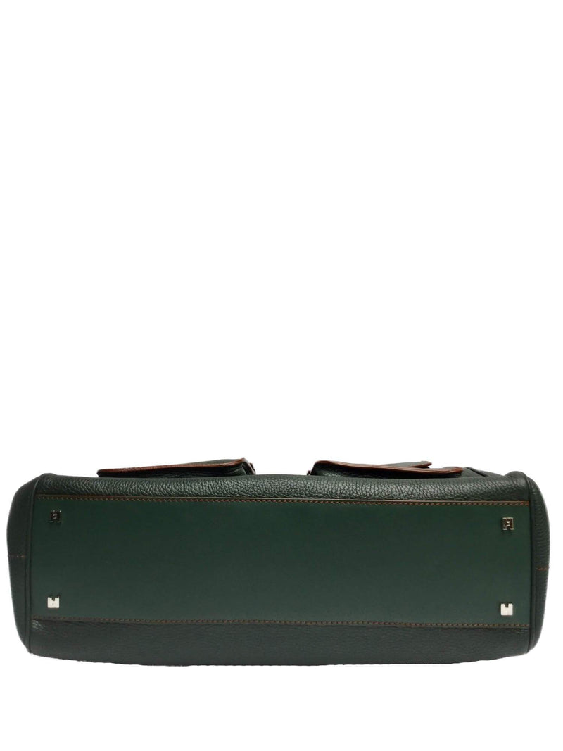 Lambertson Truex Structured Green Leather Tote Bag with Front Pockets-designer resale