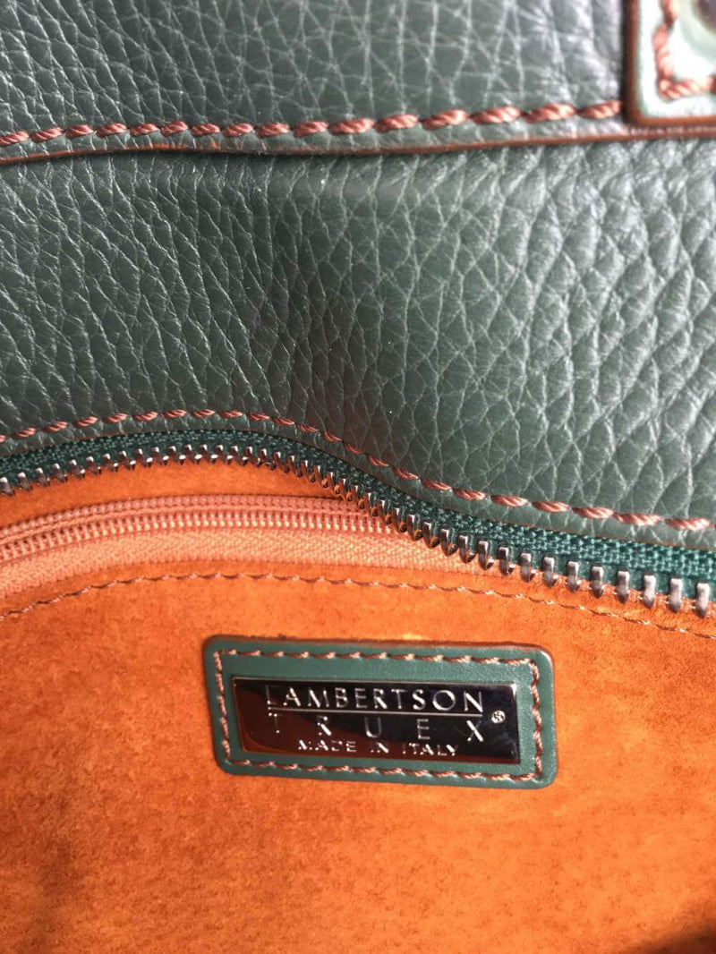 Lambertson Truex Structured Green Leather Tote Bag with Front Pockets-designer resale