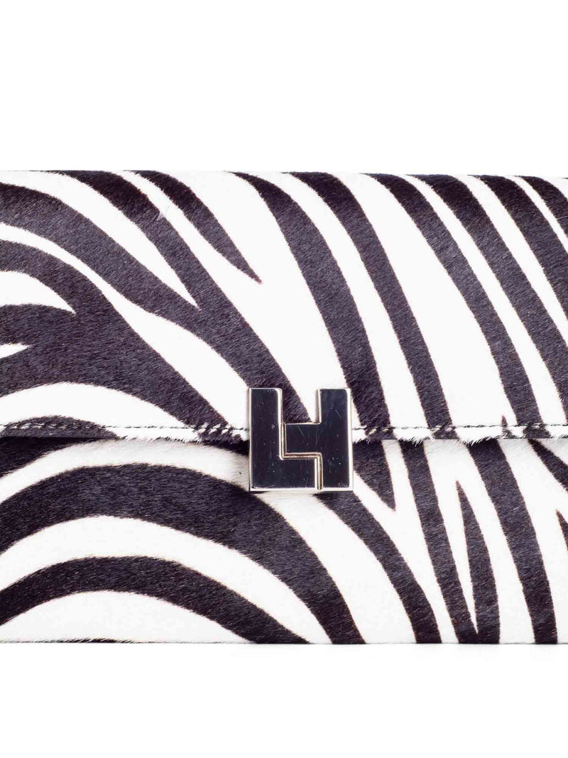 Lambertson Truex Zebra Print Small Top Handle Flap Bag Black White-designer resale