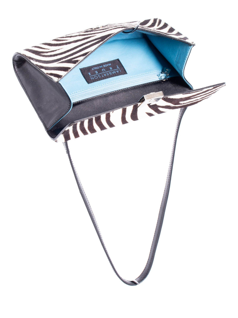 Lambertson Truex Zebra Print Small Top Handle Flap Bag Black White-designer resale