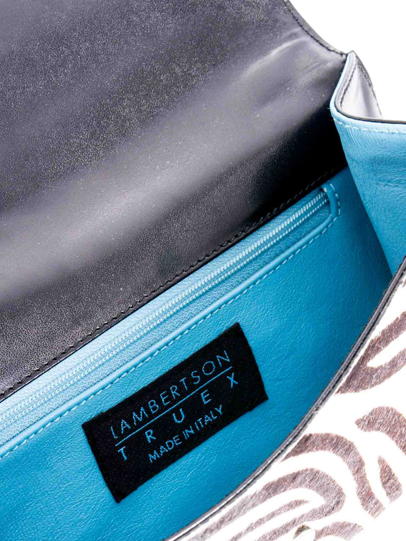 Lambertson Truex Zebra Print Small Top Handle Flap Bag Black White-designer resale