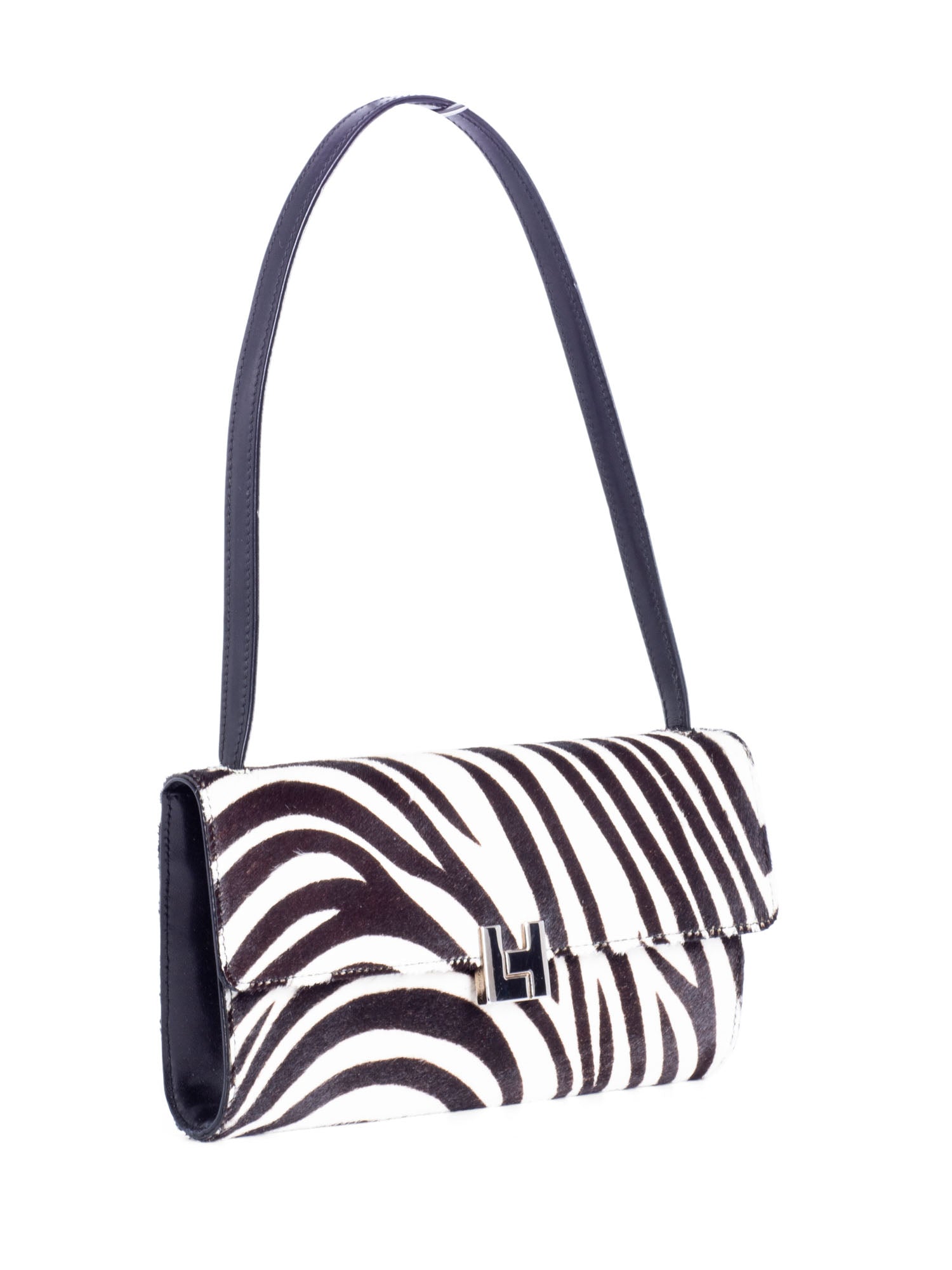 Lambertson Truex Zebra Print Small Top Handle Flap Bag Black White-designer resale