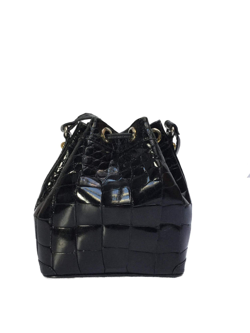 Lana Marks Vintage Black Alligator Crocodile Mini Bucket Messenger Bag-designer resale