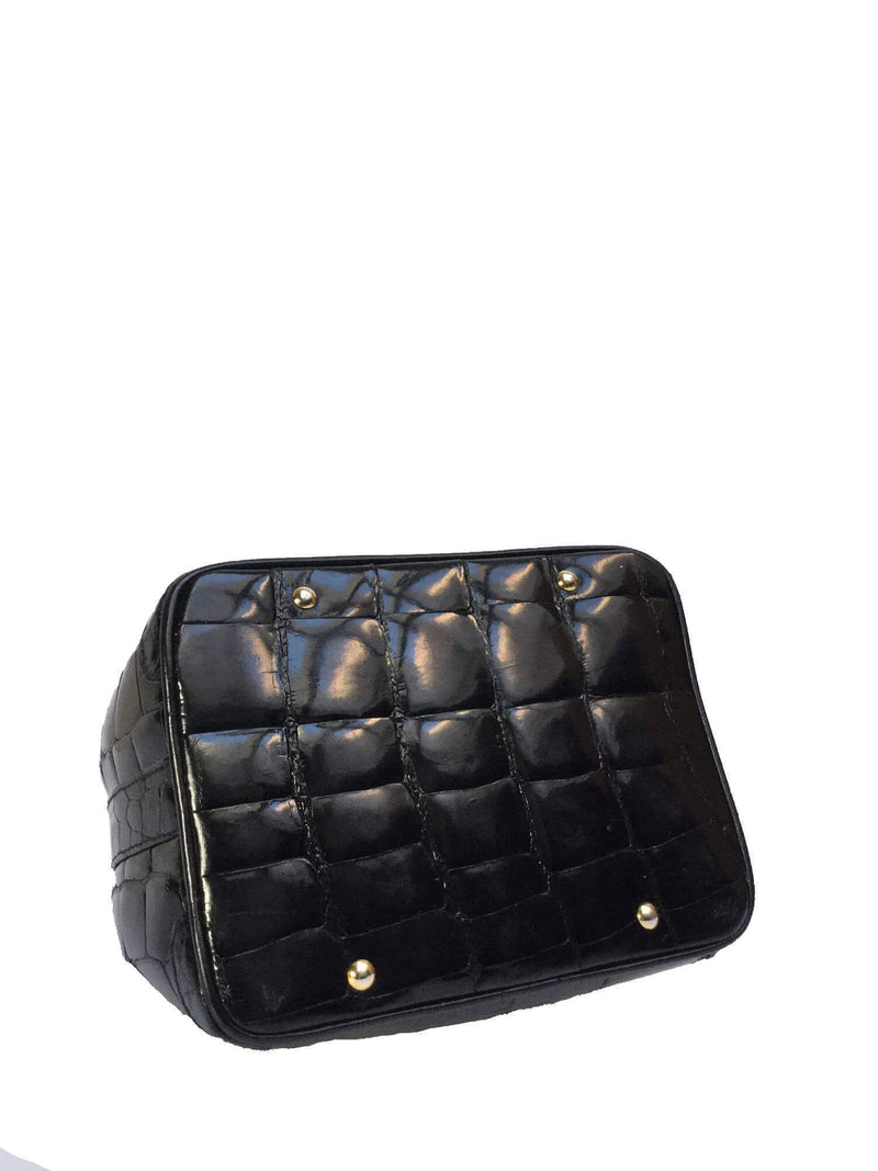 Lana Marks Vintage Black Alligator Crocodile Mini Bucket Messenger Bag-designer resale