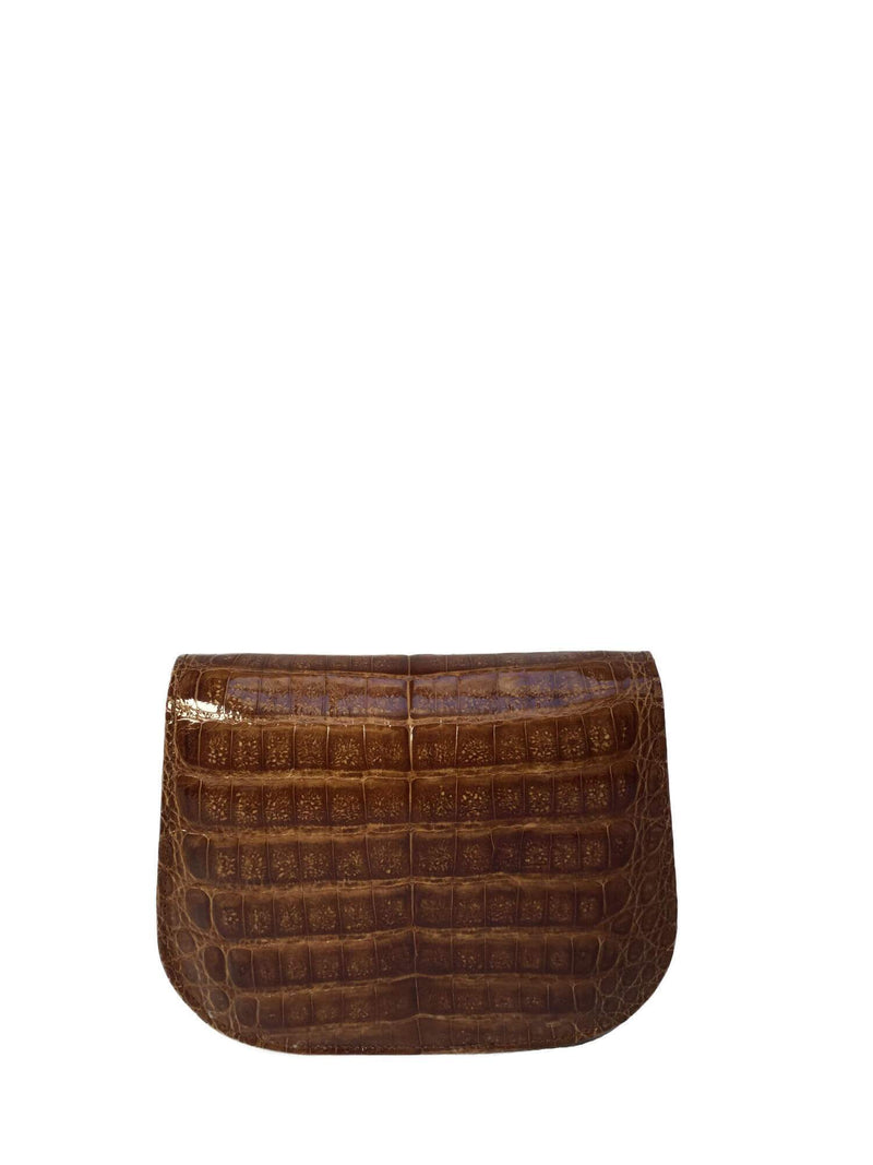 Lana Marks Vintage Shiny Brown Whiskey Alligator Mini Messenger Bag-designer resale