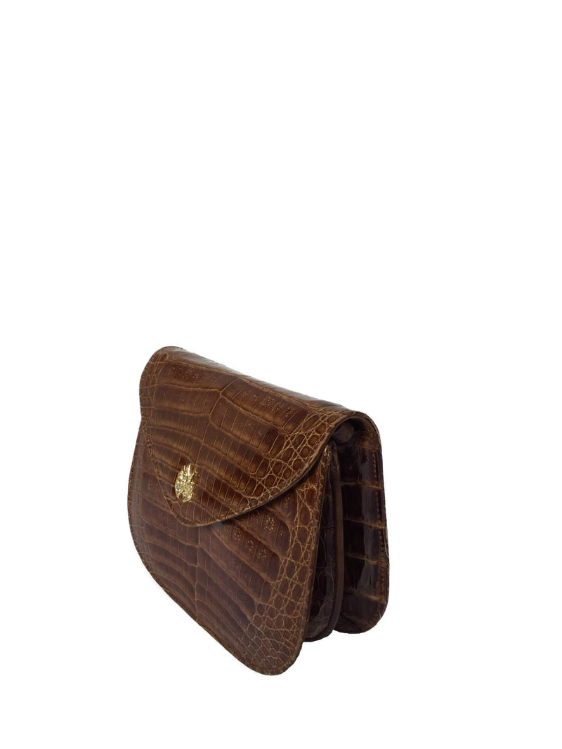Lana Marks Vintage Shiny Brown Whiskey Alligator Mini Messenger Bag-designer resale