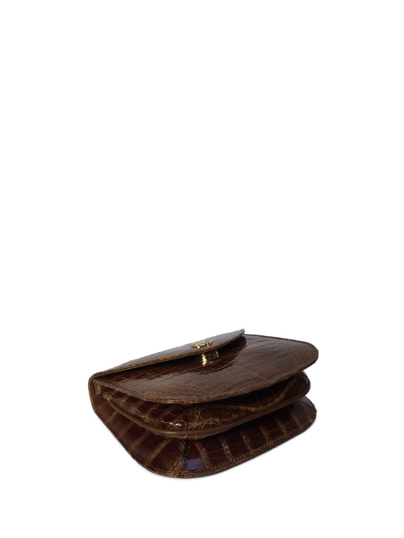 Lana Marks Vintage Shiny Brown Whiskey Alligator Mini Messenger Bag-designer resale