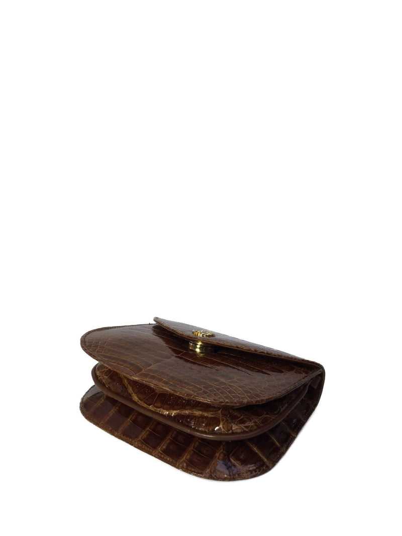 Lana Marks Vintage Shiny Brown Whiskey Alligator Mini Messenger Bag-designer resale