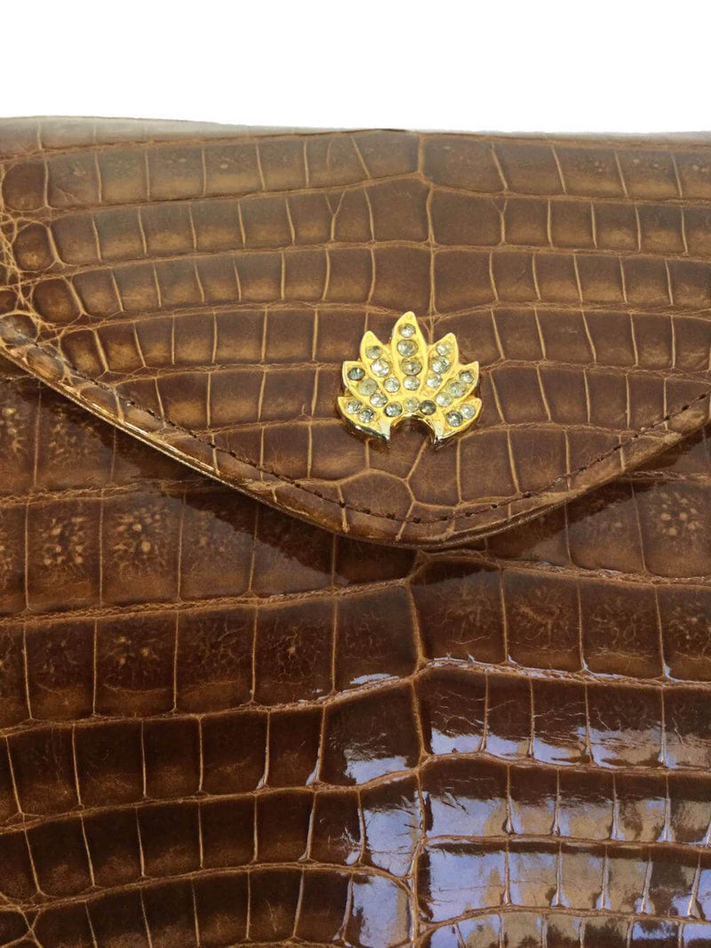 Lana Marks Vintage Shiny Brown Whiskey Alligator Mini Messenger Bag-designer resale