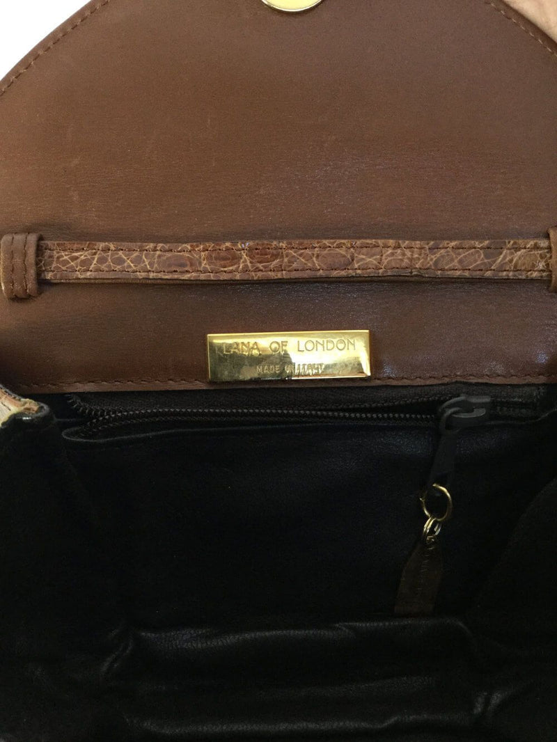 Lana Marks Vintage Shiny Brown Whiskey Alligator Mini Messenger Bag-designer resale