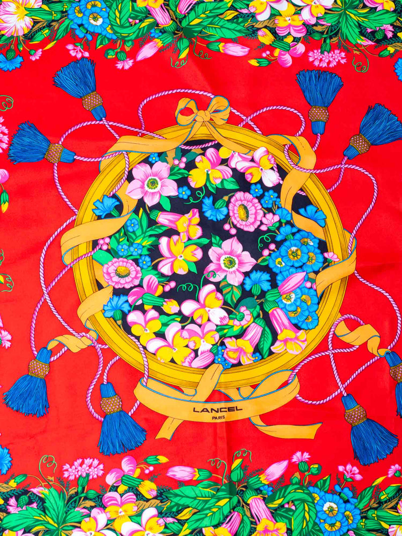 Lancel Paris Silk Scarf Floral 90 Multi-Color-designer resale