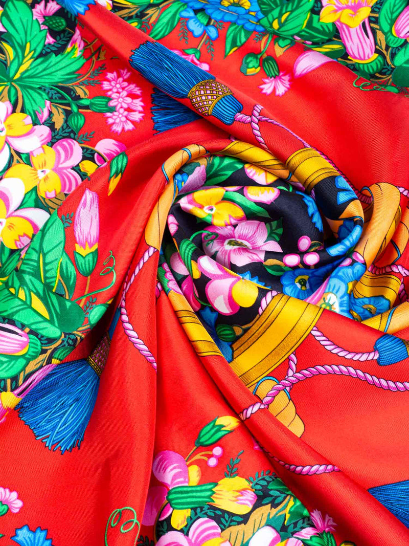 Lancel Paris Silk Scarf Floral 90 Multi-Color-designer resale