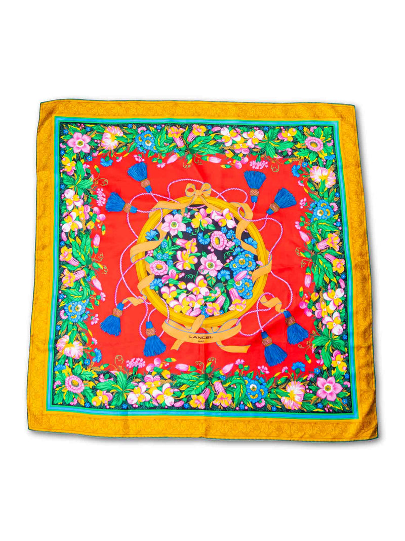 Lancel Paris Silk Scarf Floral 90 Multi-Color-designer resale