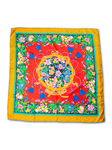 Lancel Paris Silk Scarf Floral 90 Multi-Color-designer resale