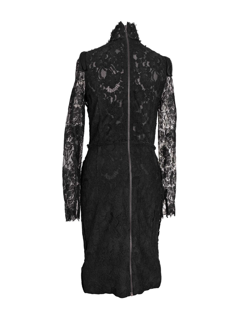 Lanvin Lace Long Sleeve Fringe Dress Black-designer resale