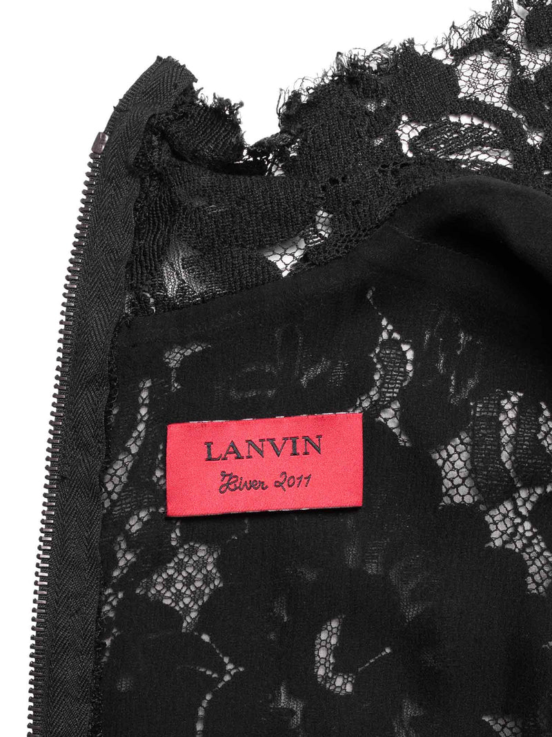 Lanvin Lace Long Sleeve Fringe Dress Black-designer resale