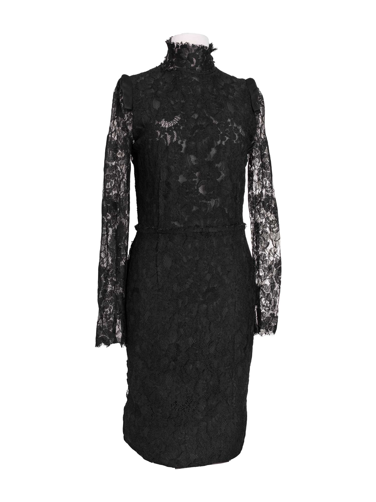 Lanvin Lace Long Sleeve Fringe Dress Black-designer resale