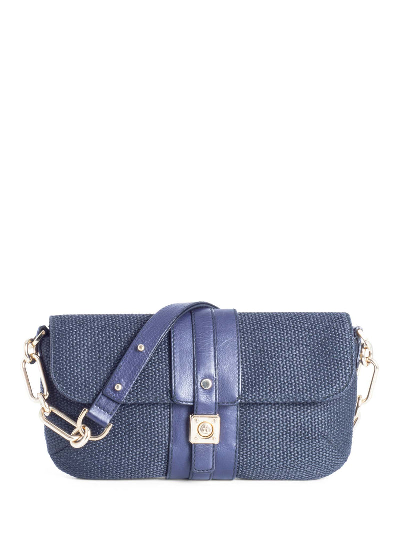 Lanvin Raffia Leather Flap Bag Blue-designer resale