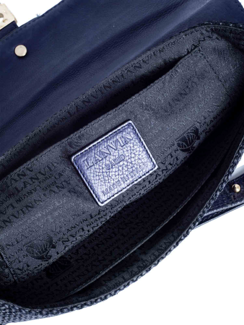 Lanvin Raffia Leather Flap Bag Blue-designer resale