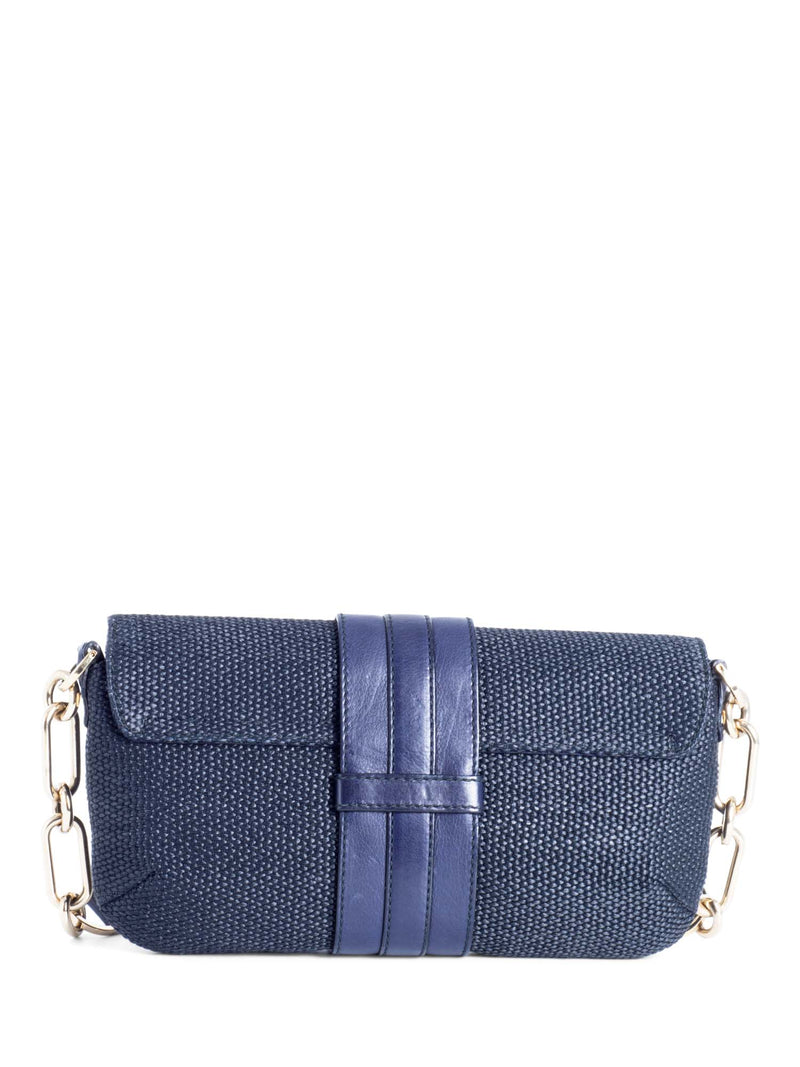 Lanvin Raffia Leather Flap Bag Blue-designer resale