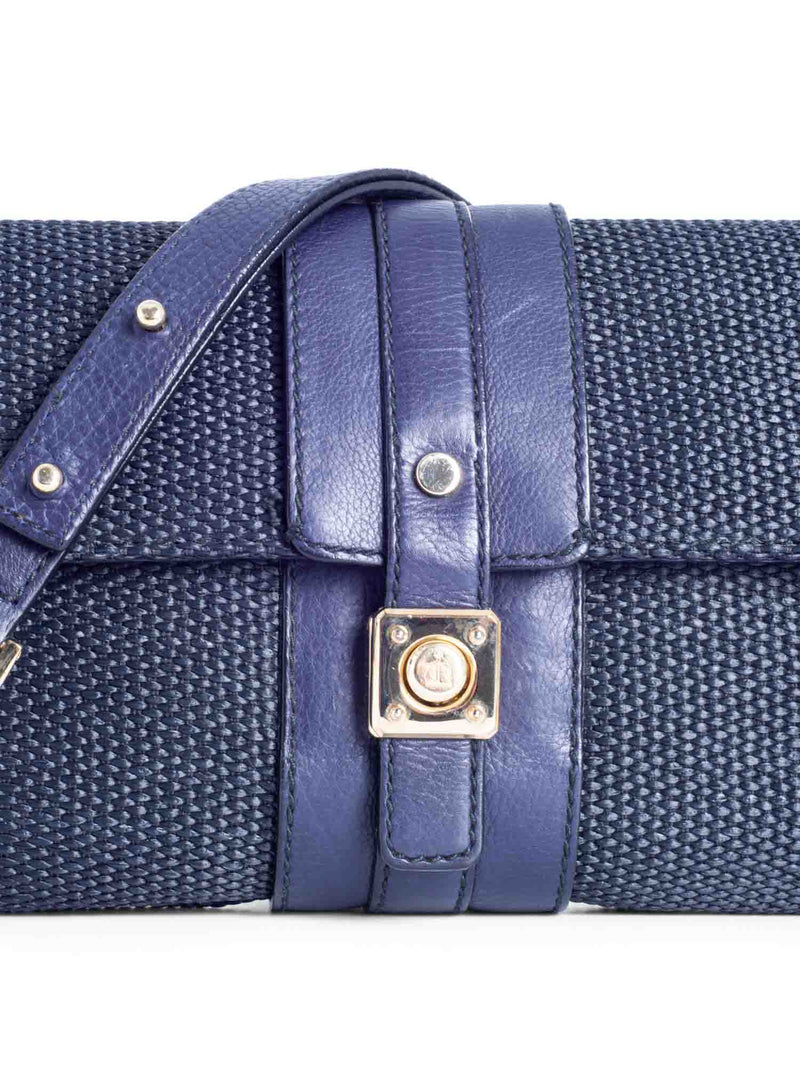 Lanvin Raffia Leather Flap Bag Blue-designer resale