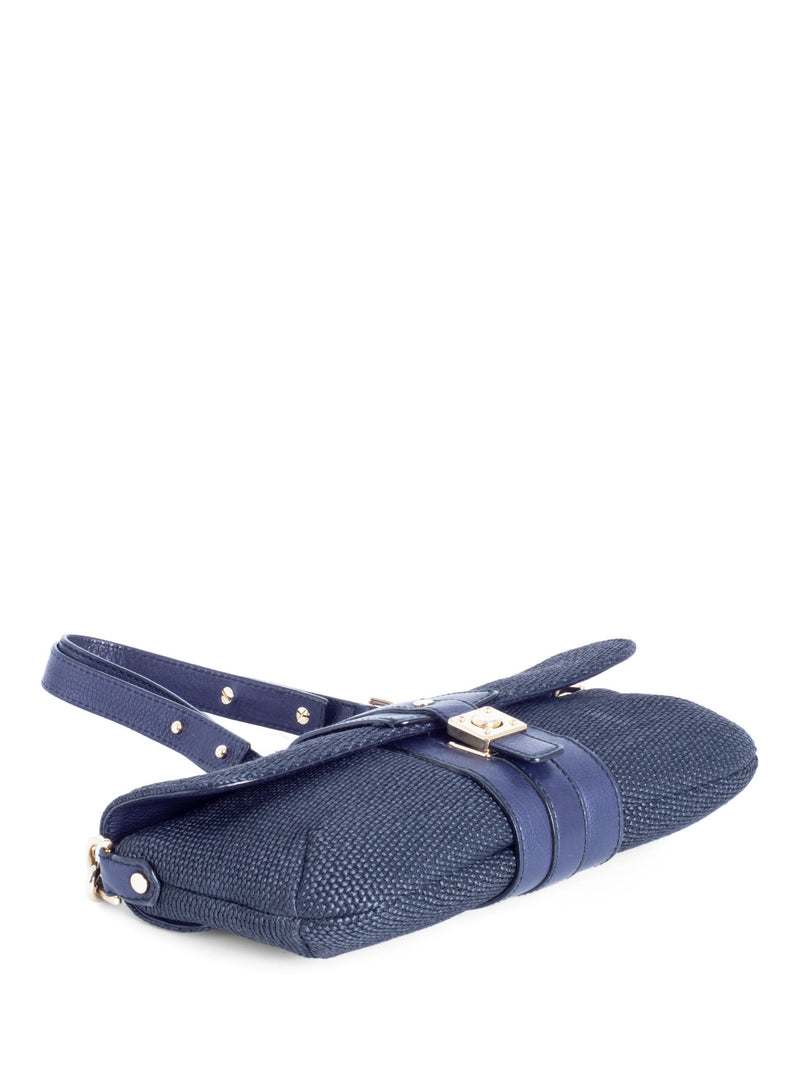 Lanvin Raffia Leather Flap Bag Blue-designer resale