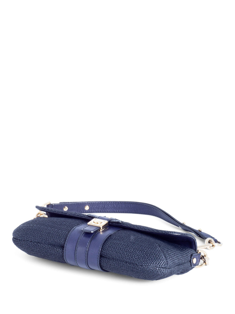 Lanvin Raffia Leather Flap Bag Blue-designer resale